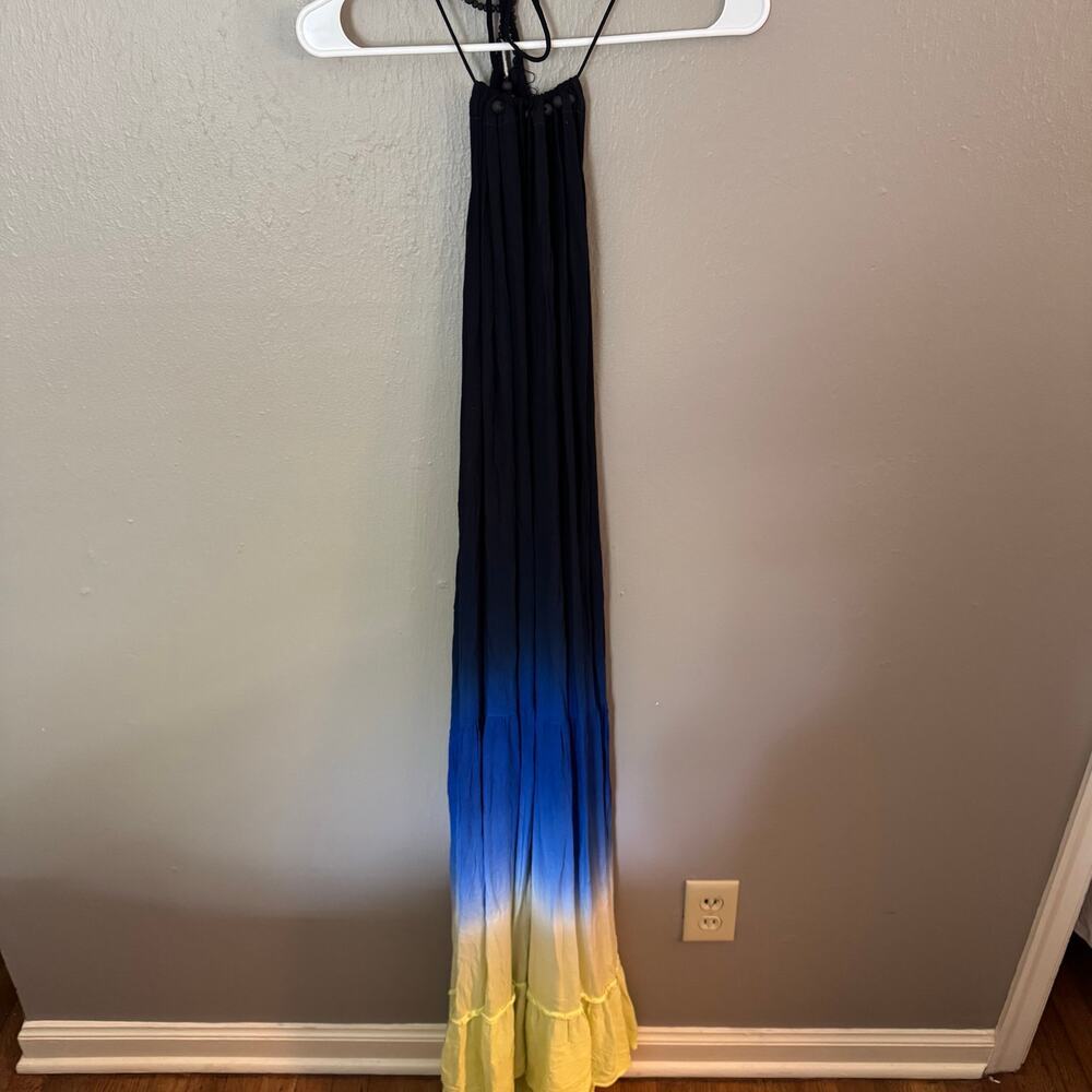 YOUNG FABULOUS AND BROKE Blue and Yellow Ombre Halter Maxi Dress Size Medium